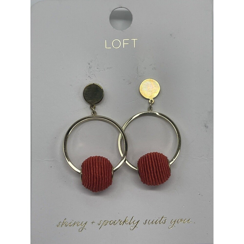 Loft Gold Tone Orange Wrapped Ball Ring Drop Earrings New